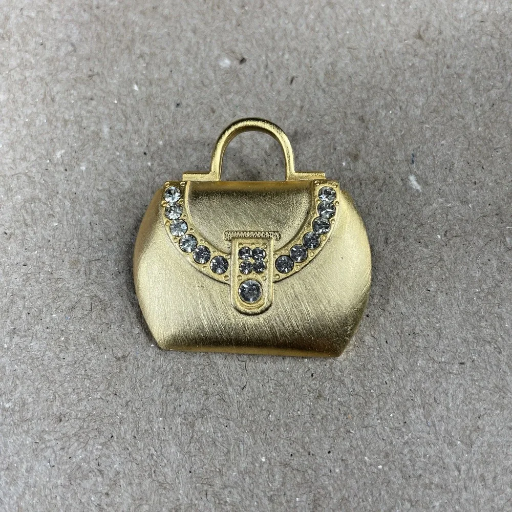 Vintage JJ Jonette LADIES PURSE TOTE BAG Brooch Pin RHINESTONES‎ Gold Tone Bling